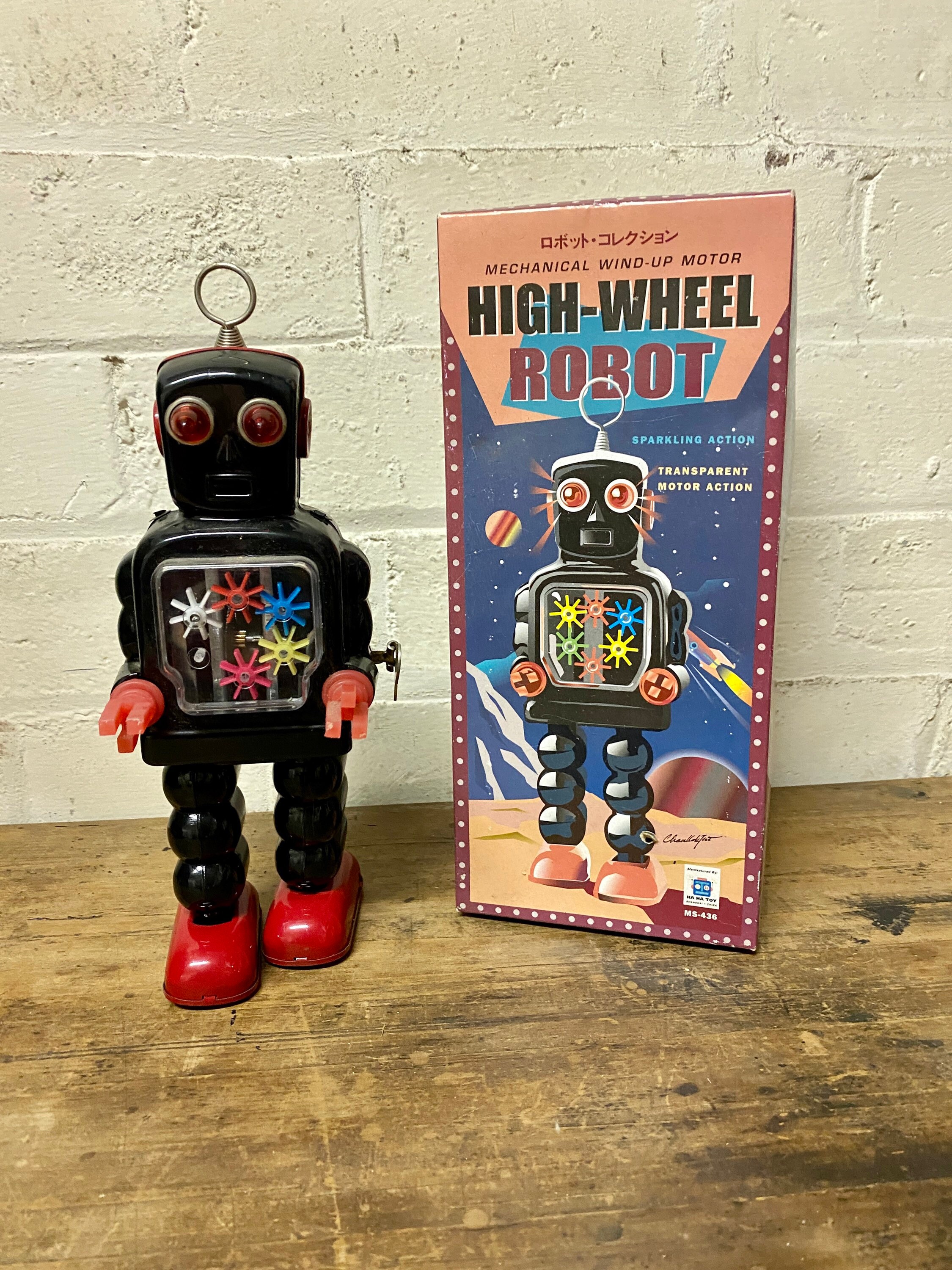 Toys & Games Tin Toy Robot Spinning Cogs Cog Wheels Black Action