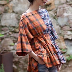 Upcycled Flannel Shirt Kimono Sleeve Dress/top Glamour Grunge - Etsy
