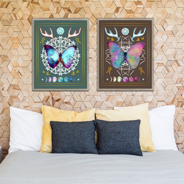 Set of 2 Instant Download PRINTABLE Tribal Mystical Butterfly Art Prints