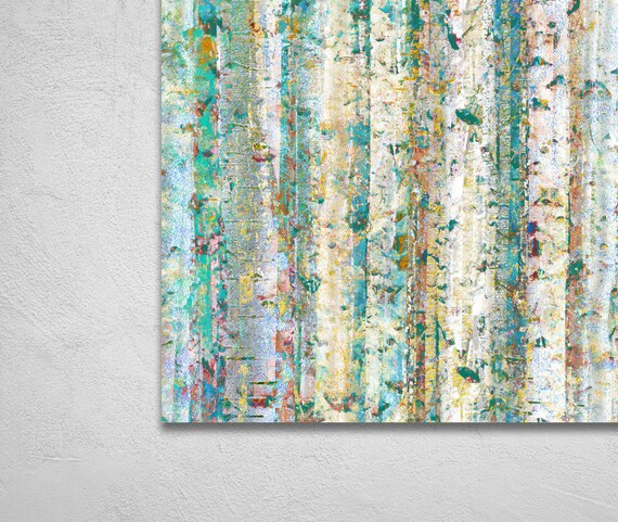 Mixed Art & Collectibles Painting Mixed Media Birch Trees Abstract ...