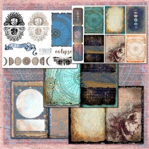Instant Download afdrukbare Celestial Vintage Junk Journal Kit | Art Journaling-pagina's | Plakboek en ephemera | Retro maanafbeeldingen