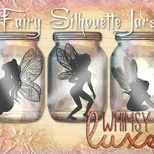 Instant Download Printable Fairy Silhouette Jar Graphics | Junk Journal Images | Scrapbook Paper and Ephemera