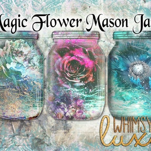 Instant Download Printable Magic Flower Mason Jar Graphics | Junk Journaling Images | Scrapbooking Elements and Ephemera