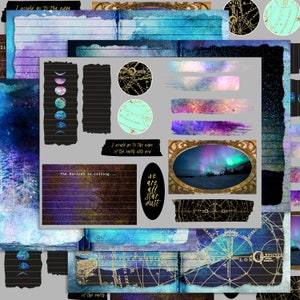 Instant Download Mystic Horizons Northern Lights Aurora Digital Printable Junk Journal Pages Ephemera Kit