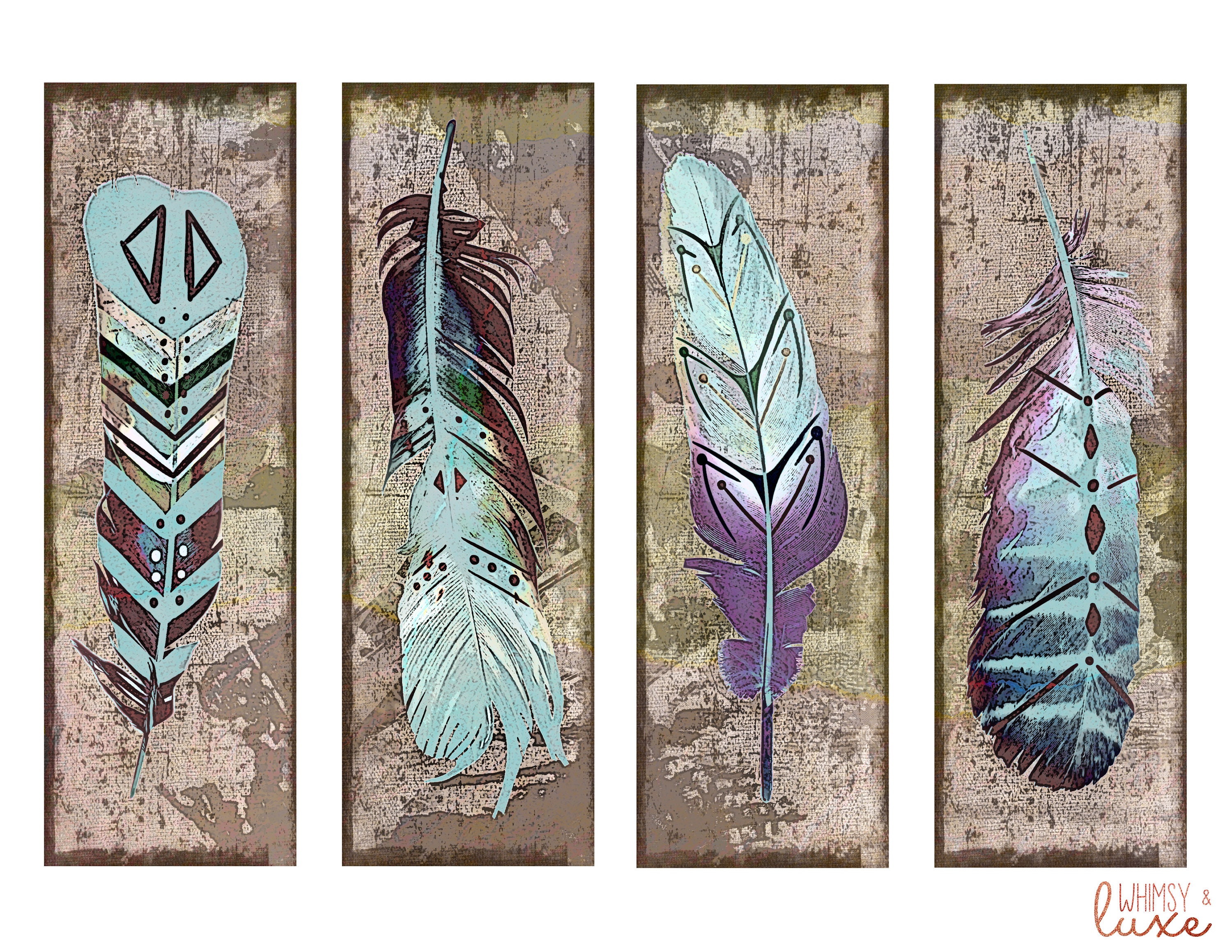 Instant Download Printable Boho Feathers Wall Art Bookmarks - Etsy