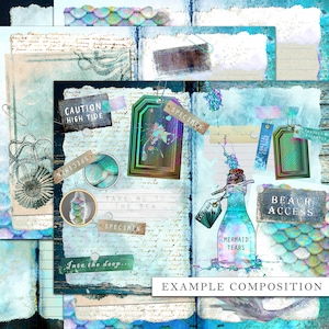 Instant Download Mermaid Lore Aquatic Digital Printable Junk Journal Pages and Ephemera Kit