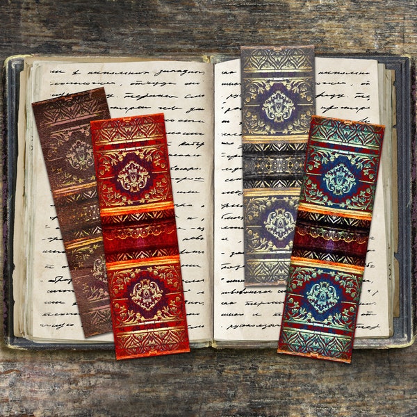 Set of 4 Instant Download PRINTABLE Vintage Book Spine Book Marks Scrapbooking Embellishments