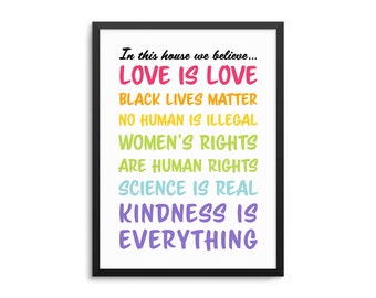 In This House We Believe Love Is Love Black Lives Matter Poster - Inspirational Political Rights Art