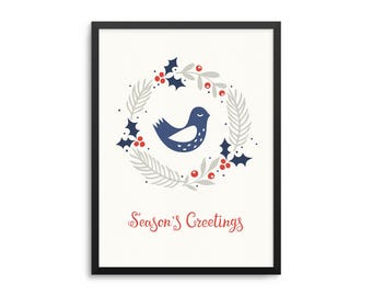 Seasons Greetings Wreath Christmas Dove Holiday Poster