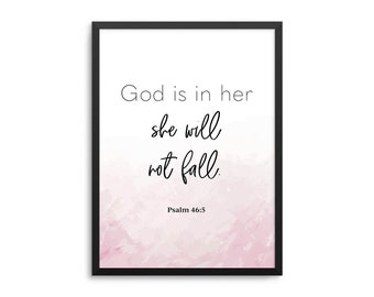 God Is In Her She Will Not Fall Poster - Bible Verse Psalm 46:5 Wall Art