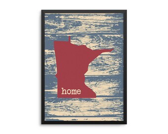 Minnesota Home State Poster- Minnesota Rustic Map Wall Art