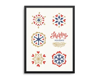 Happy Holidays Snowflake Modern Holiday Party Art Print