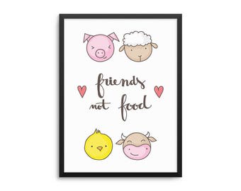 Friends Not Food Vegan Poster - Animal Rights Wall Art
