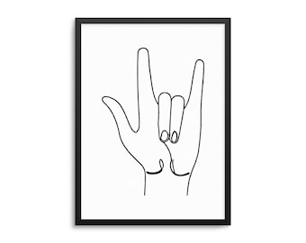 I Love You Sign Language Line Art Poster