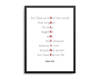 God's Valentine Poster - Bible Verse John 3:16 Wall Art