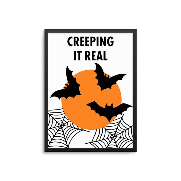 Creeping It Real Creepy Halloween Moon Bats Cobwebs Poster
