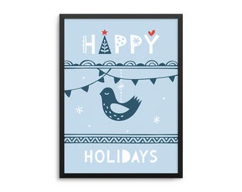 Happy Holidays Christmas Dove Festive Modern Holiday Party Poster