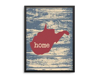 West Virginia Home State Map Poster - Mountain State Rustic Map Art