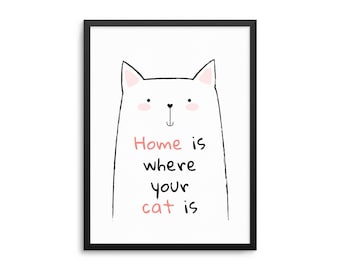 Home Is Where Your Cat Is Poster - Lustiges Katzenliebhaber Geschenk