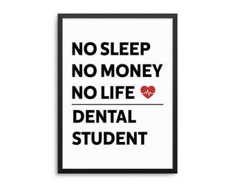 Dental Student Poster - No Sleep No Money No Life - Funny Dentist Wall Art