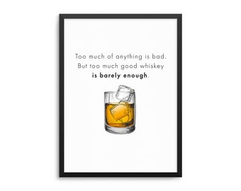 Too Much Good Whiskey Is Barely Enough Poster - Funny Whiskey Quote Bar Decor