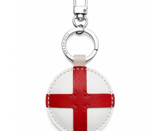 England Flag Leather Keychain, Handmade St. George’s Cross Keyring, Travel Keepsake Bag Charm Gift