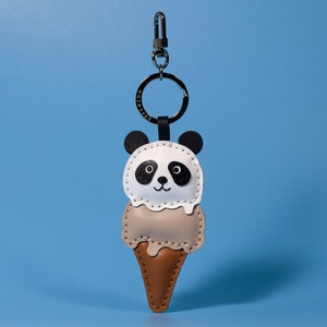 Handmade Leather Keychain Personalized, Panda Ice-cream, Bag Charm, Food Keychain, Gift for him/her, Cute Keychains for Women image 1