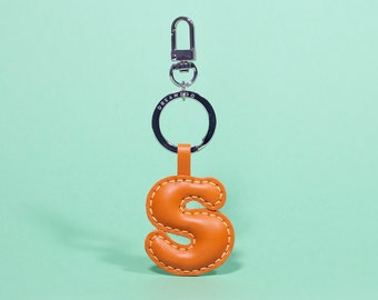 Leather Letter S Keyring, Handbag Charm, Initial Keychain, Gift for him/her, Orange Leather Charm Pendant Keychain Gift for Her