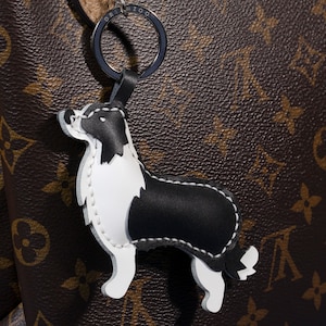 Genuine Leather Charm KeyChain, Border Collie Keyring, Bag charm, Custom Dog Keychain, Standing Posture, Handmade Leather Crafts image 5