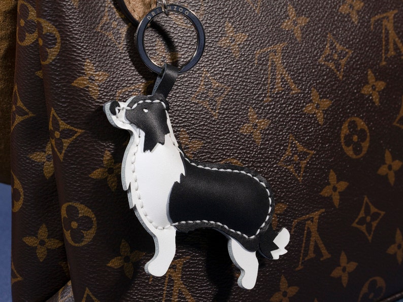 Genuine Leather Charm KeyChain, Border Collie Keyring, Bag charm, Custom Dog Keychain, Standing Posture, Handmade Leather Crafts image 5