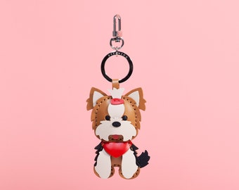 Yorkshire Terrier Leather Bag Charm - Handmade Dog Keychain - Custom Puppy Purse Charm Gift for Her
