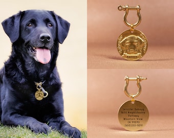 Personalized Dog Tag for Dogs, Labrador Retriever Dog Tags, Custom Engraved, Brass Pet ID Tag with D Ring Clasp