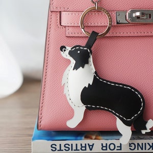 Genuine Leather Charm KeyChain, Border Collie Keyring, Bag charm, Custom Dog Keychain, Standing Posture, Handmade Leather Crafts image 7