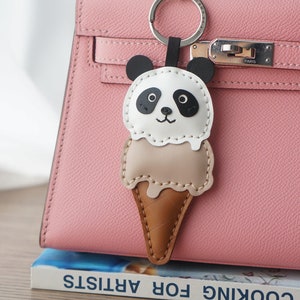 Handmade Leather Keychain Personalized, Panda Ice-cream, Bag Charm, Food Keychain, Gift for him/her, Cute Keychains for Women image 6