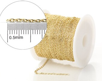 18K Gold Plated Chain, 1 meter (3.2 ft.) Brass Soldered 2.1x1.7mm Oval Flat Wire Chain, CB017.K