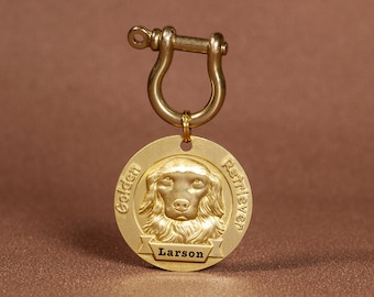 Golden Retriever Dog Tag Personalized - Custom Engraved Brass Pet ID Tag - Handmade Name Tag Gift