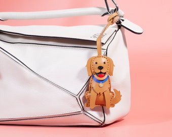 Ledertasche Anhänger für Geldbörse, Handtasche, Golden Retriever Hund Schlüsselbund, Welpen Schlüsselbund, Sitzhaltung, Geschenke für Geburtstag, Jubiläum