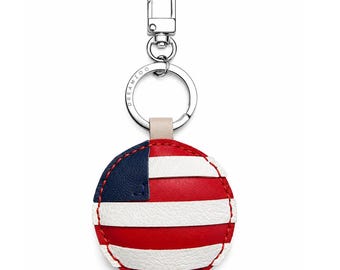 American Flag Leather Keychain, Handmade Car Keychain Gift for Him, Travel Keepsake Backpack Charm