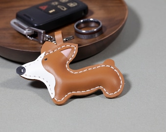 Leather Welsh Corgi Keyring, Bag Charm, Custom Dog Keychain, Standing Posture Puppy Leather Charm for Pet Lovers, Gifts for Girlfriend