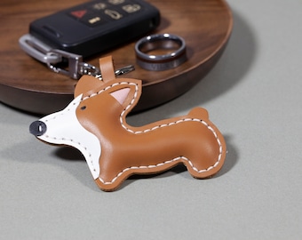 Welsh Corgi Leather Bag Charm - Handmade Dog Keychain - Custom Puppy Purse Charm Gift for Her