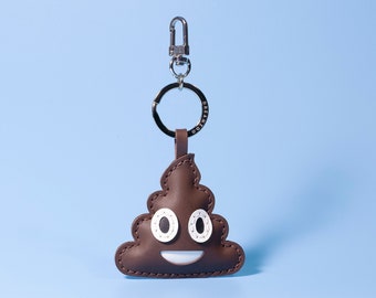 Leather Charm Keychain, Emoji Poop, Purse Charm, Emoji Keychain, Gift for him/her, Cute Keychains for Car/House Keys