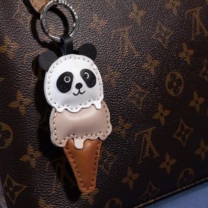 Handmade Leather Keychain Personalized, Panda Ice-cream, Bag Charm, Food Keychain, Gift for him/her, Cute Keychains for Women image 5