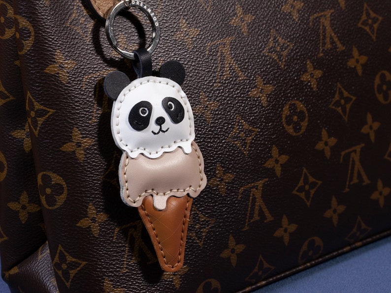Handmade Leather Keychain Personalized, Panda Ice-cream, Bag Charm, Food Keychain, Gift for him/her, Cute Keychains for Women image 5