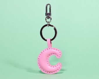 C Leather Keychain, Handmade Charm for Bags, Initial Keychain, Gift for him/her, Pink Leather Charm, Birthday Gifts for Girlfriend