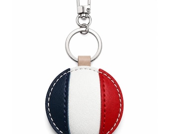 France Flag Leather Keychain, Handmade French Keyring Bag Charm Travel Gift for Him Car Luggage Tag