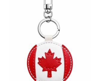 Canada Flag Leather Keychain, Handmade Maple Leaf Keyring, Travel Keepsake Bag Charm Gift for Her