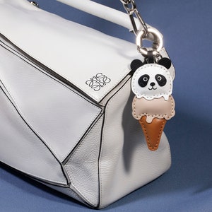 Handmade Leather Keychain Personalized, Panda Ice-cream, Bag Charm, Food Keychain, Gift for him/her, Cute Keychains for Women image 4