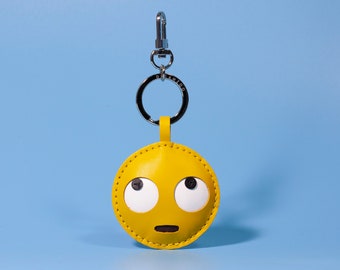 Emoji Charm Keychain, Face with Rolling Eyes, Handbag Charm, Emoji Supercilious Look Keychain, Gift for him/her, Car/House Charm Keychain