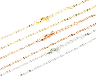 Finished Flat Cable Chain, 18K Gold/ Sterling Silver/ Rose Gold Plated Brass Chain, 16/18 Inch Soldered Chain, Oval Flat Wire Chain, CB180