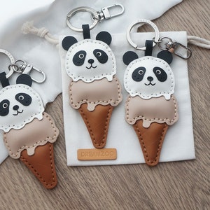 Handmade Leather Keychain Personalized, Panda Ice-cream, Bag Charm, Food Keychain, Gift for him/her, Cute Keychains for Women image 7